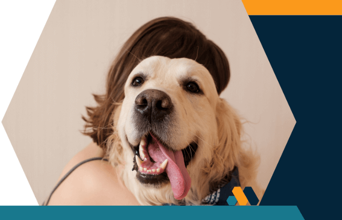 A woman joyfully hugs a dog